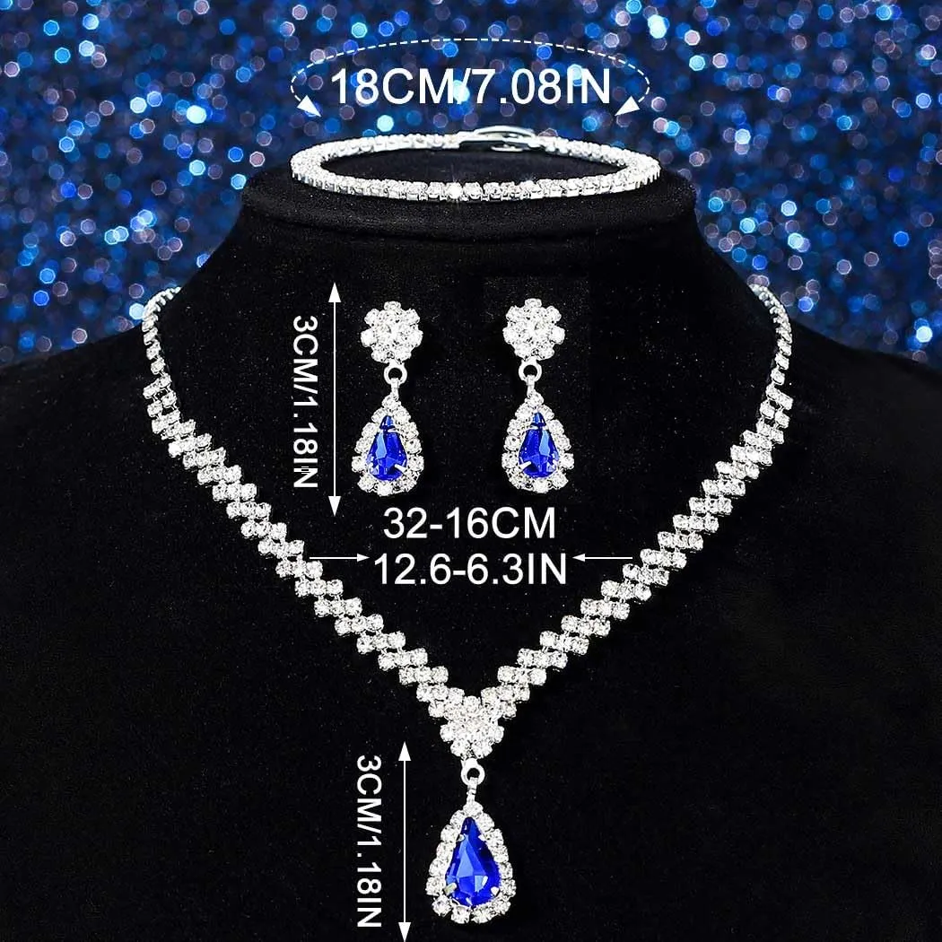 GORAIS Prom Wedding Jewelry Sets Rhinestone Bridal Necklace Earrings Bracelet Set Crystal Costume Jewelry for Brides