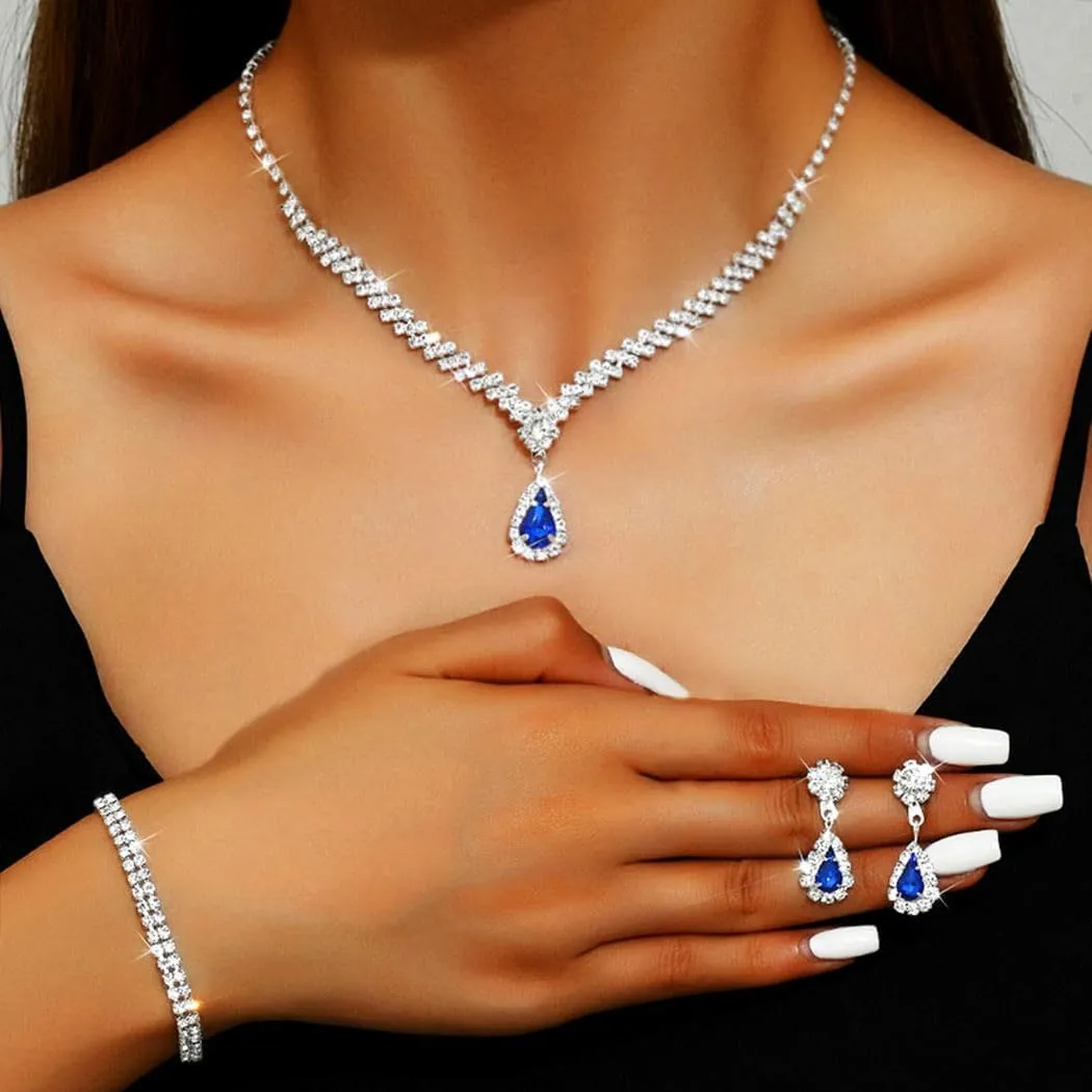 GORAIS Prom Wedding Jewelry Sets Rhinestone Bridal Necklace Earrings Bracelet Set Crystal Costume Jewelry for Brides