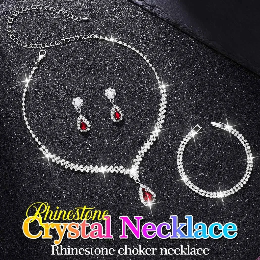 GORAIS Prom Wedding Jewelry Sets Rhinestone Bridal Necklace Earrings Bracelet Set Crystal Costume Jewelry for Brides