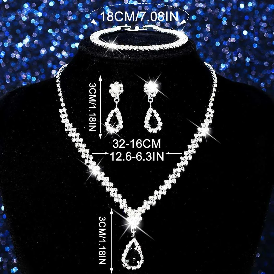 GORAIS Prom Wedding Jewelry Sets Rhinestone Bridal Necklace Earrings Bracelet Set Crystal Costume Jewelry for Brides
