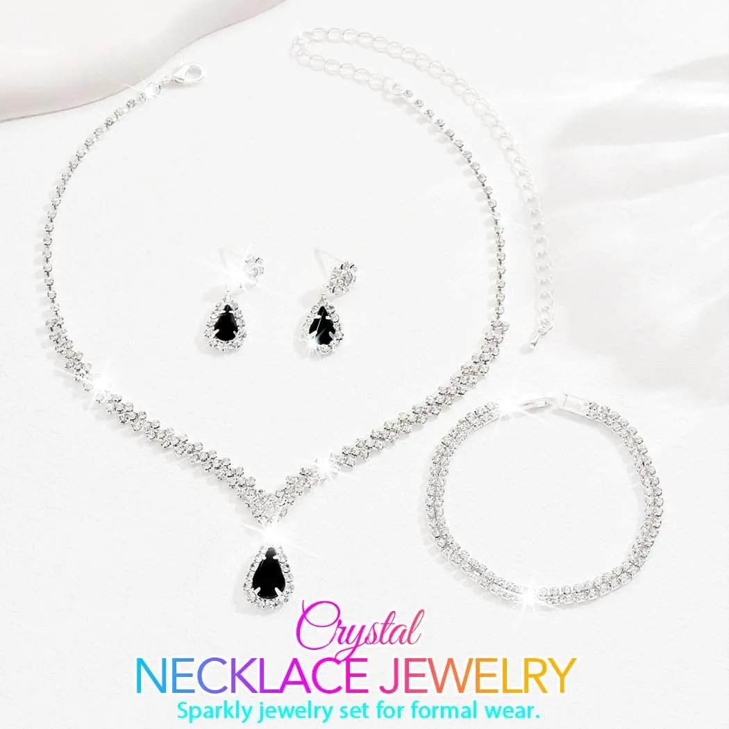 GORAIS Prom Wedding Jewelry Sets Rhinestone Bridal Necklace Earrings Bracelet Set Crystal Costume Jewelry for Brides