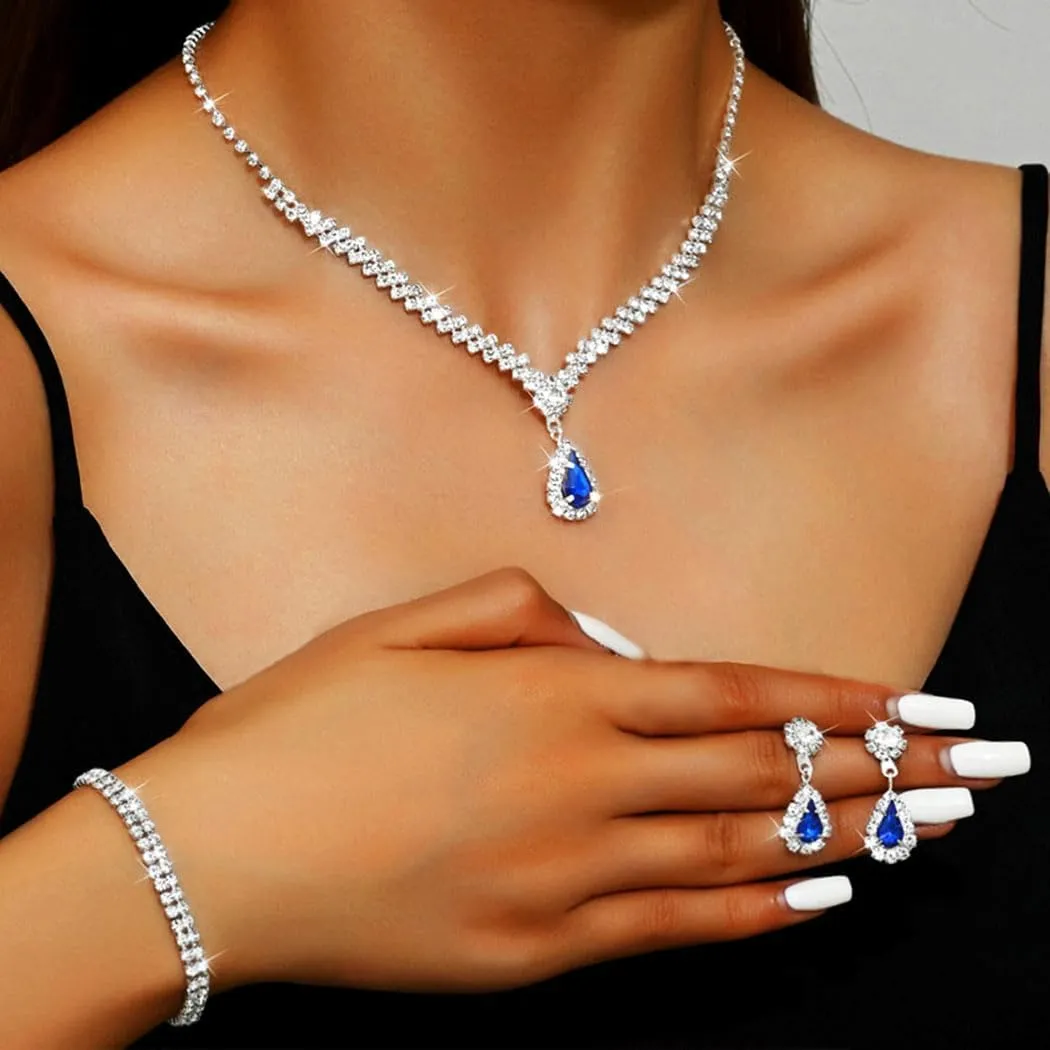 GORAIS Prom Wedding Jewelry Sets Rhinestone Bridal Necklace Earrings Bracelet Set Crystal Costume Jewelry for Brides
