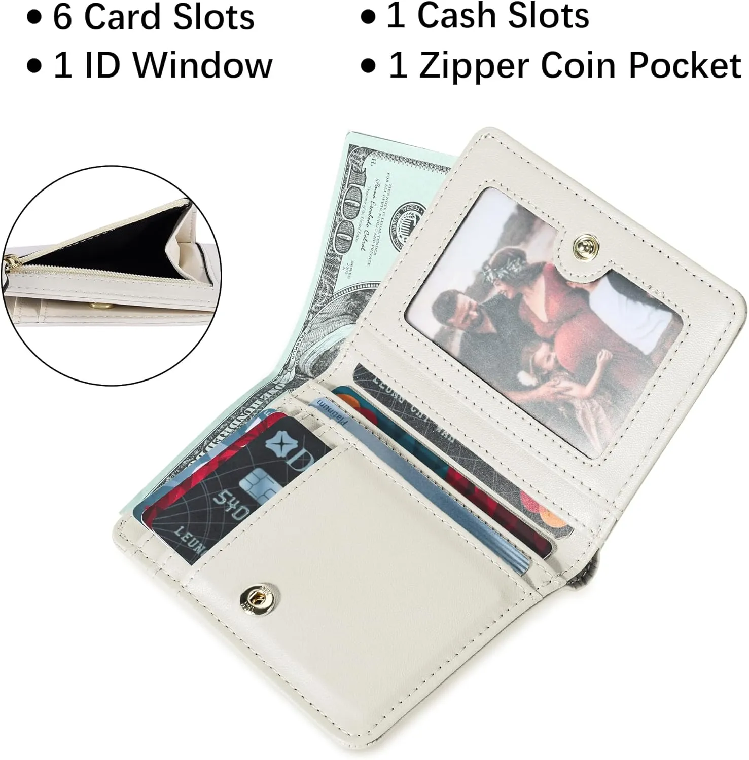 Gostwo Small Wallet for Women, Slim Bifold Credit Card Holder, Compact RFID Blocking Cash Wallet, Billfolds Thin Leather Zipper Pocket, Mini Wallet Gift for Ladies Teen Girls Travel with ID Window