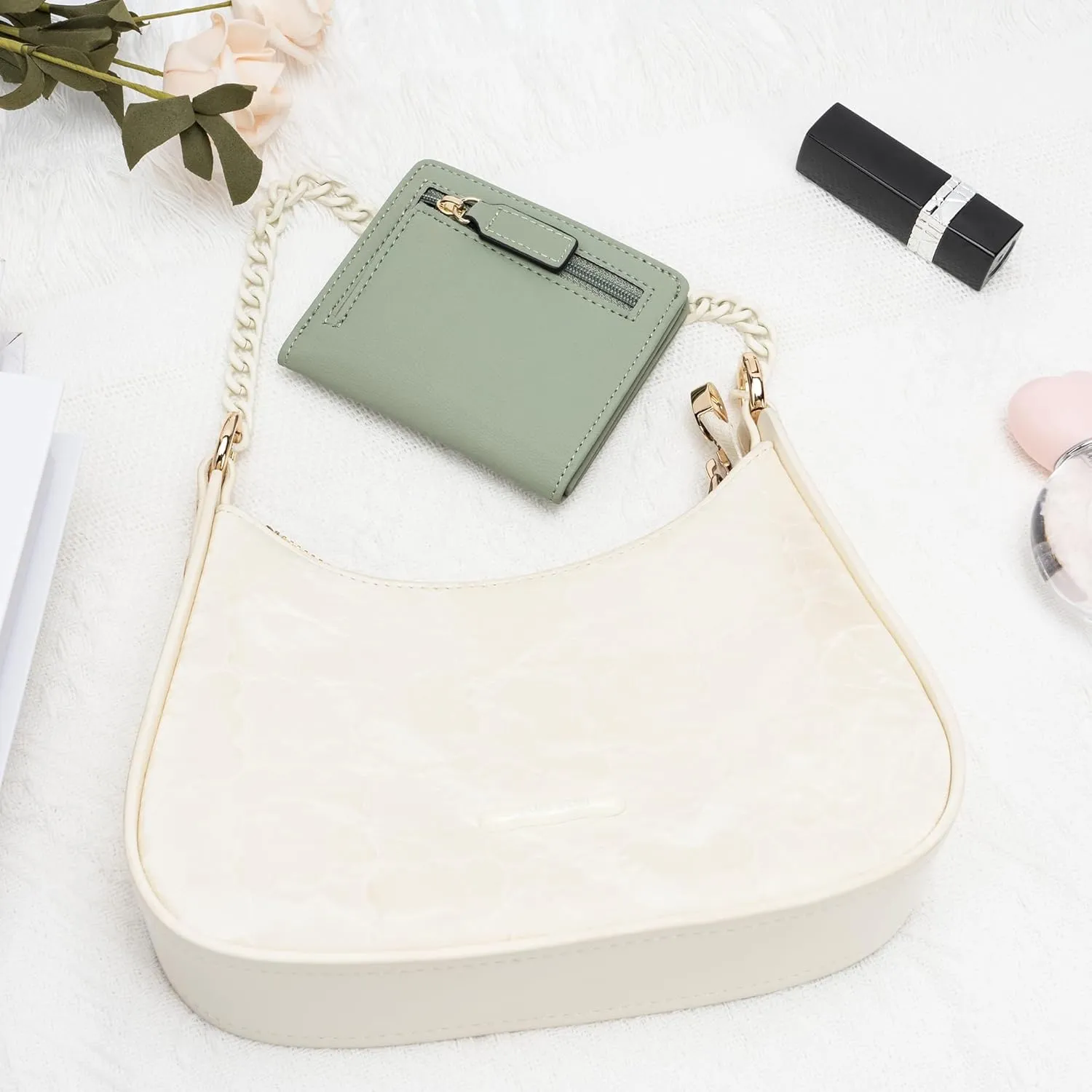 Gostwo Small Wallet for Women, Slim Bifold Credit Card Holder, Compact RFID Blocking Cash Wallet, Billfolds Thin Leather Zipper Pocket, Mini Wallet Gift for Ladies Teen Girls Travel with ID Window