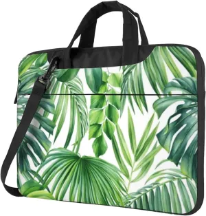 Green Monstera Leaf Practical 13-15.6 Inch Laptop Bag For Man And Women, Computer Messenger Bag, Trendy Shoulder Strap Design