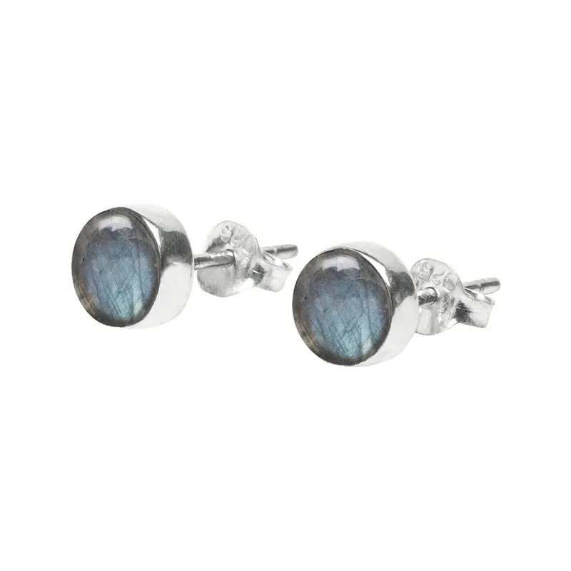 Grey Blue Fire Labradorite Stone Stud Post Earrings 925 Sterling Silver Gemstone Earring 6 MM Round Gift