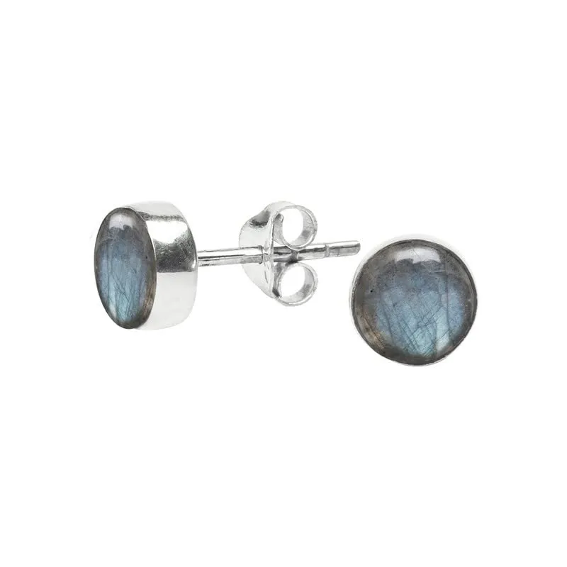 Grey Blue Fire Labradorite Stone Stud Post Earrings 925 Sterling Silver Gemstone Earring 6 MM Round Gift