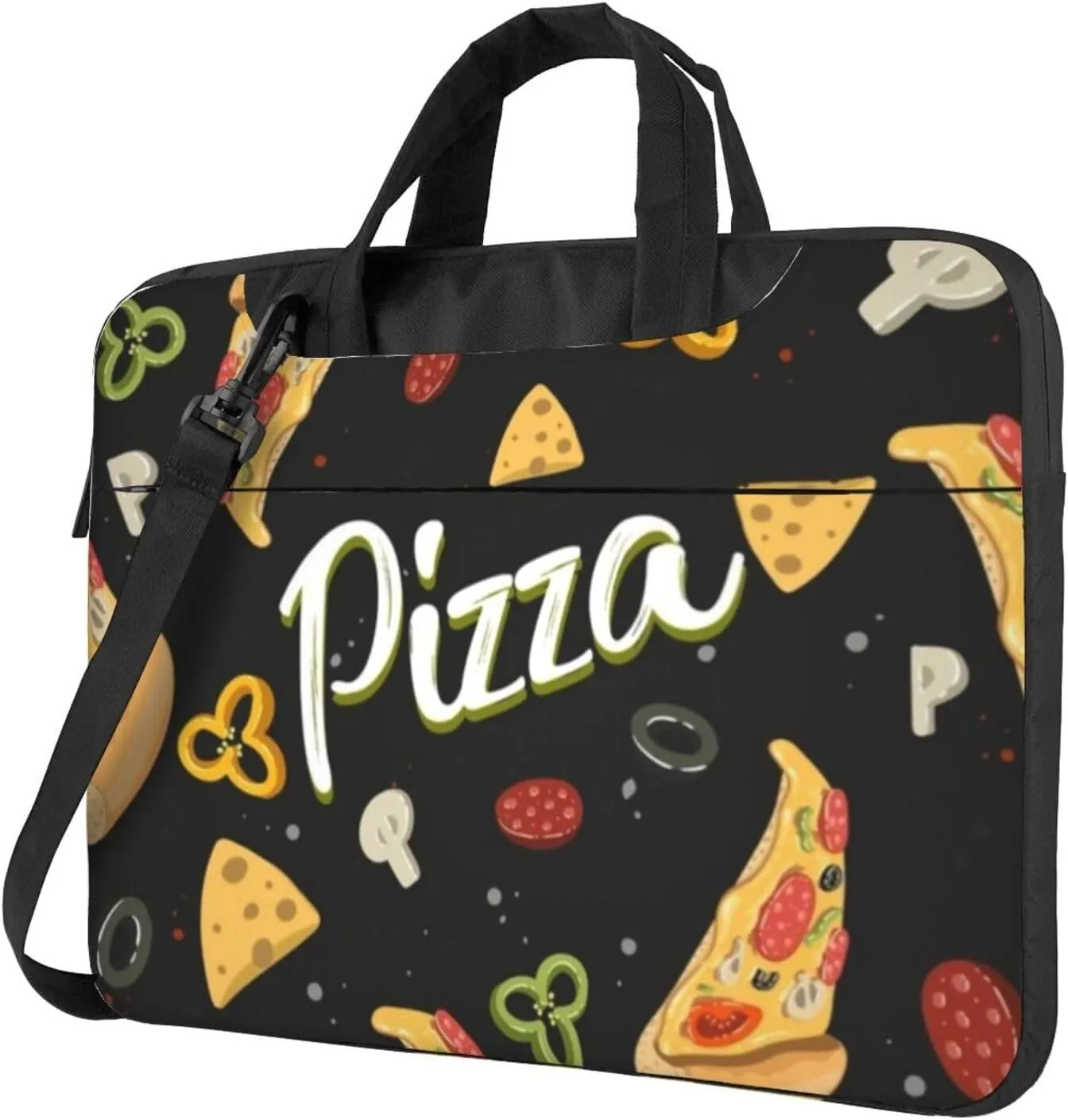 Hand Drawn Pizza Practical 13-15.6 Inch Laptop Bag For Man And Women, Computer Messenger Bag, Trendy Shoulder Strap Design