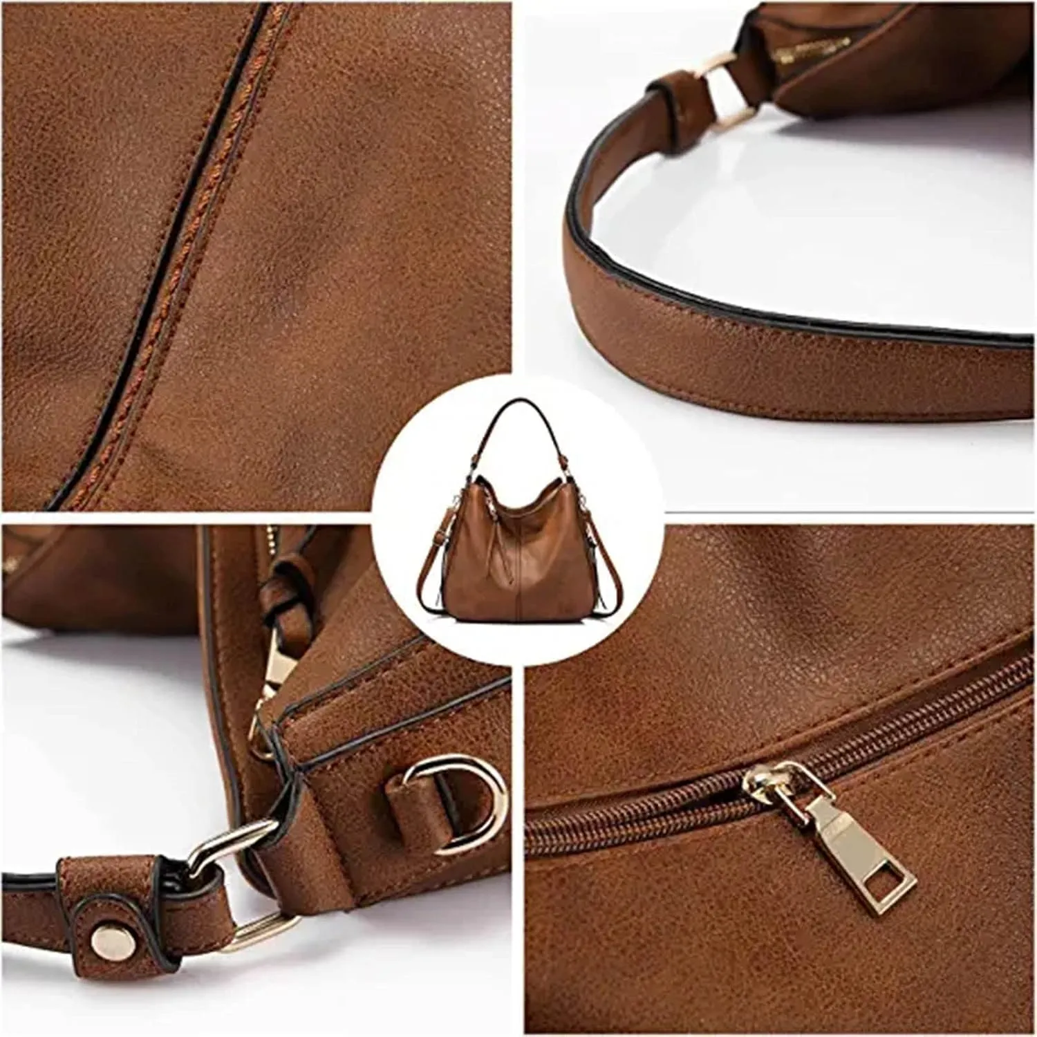 Handbags for Womens Hobo Fashion Roomy PU Leather Tote Bag Zipper Adjustable Strap Purse Crossbody Satchel Bags