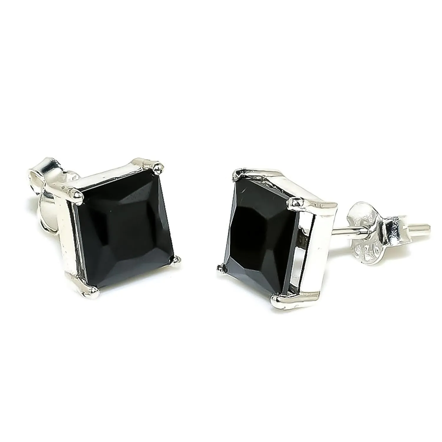 Handmade 925 Sterling Silver Stud Earrings For woman & Men | Black Onyx Gemstone Minimalist Earrings for Party | 7x7 mm Square Stone Ear Cuff