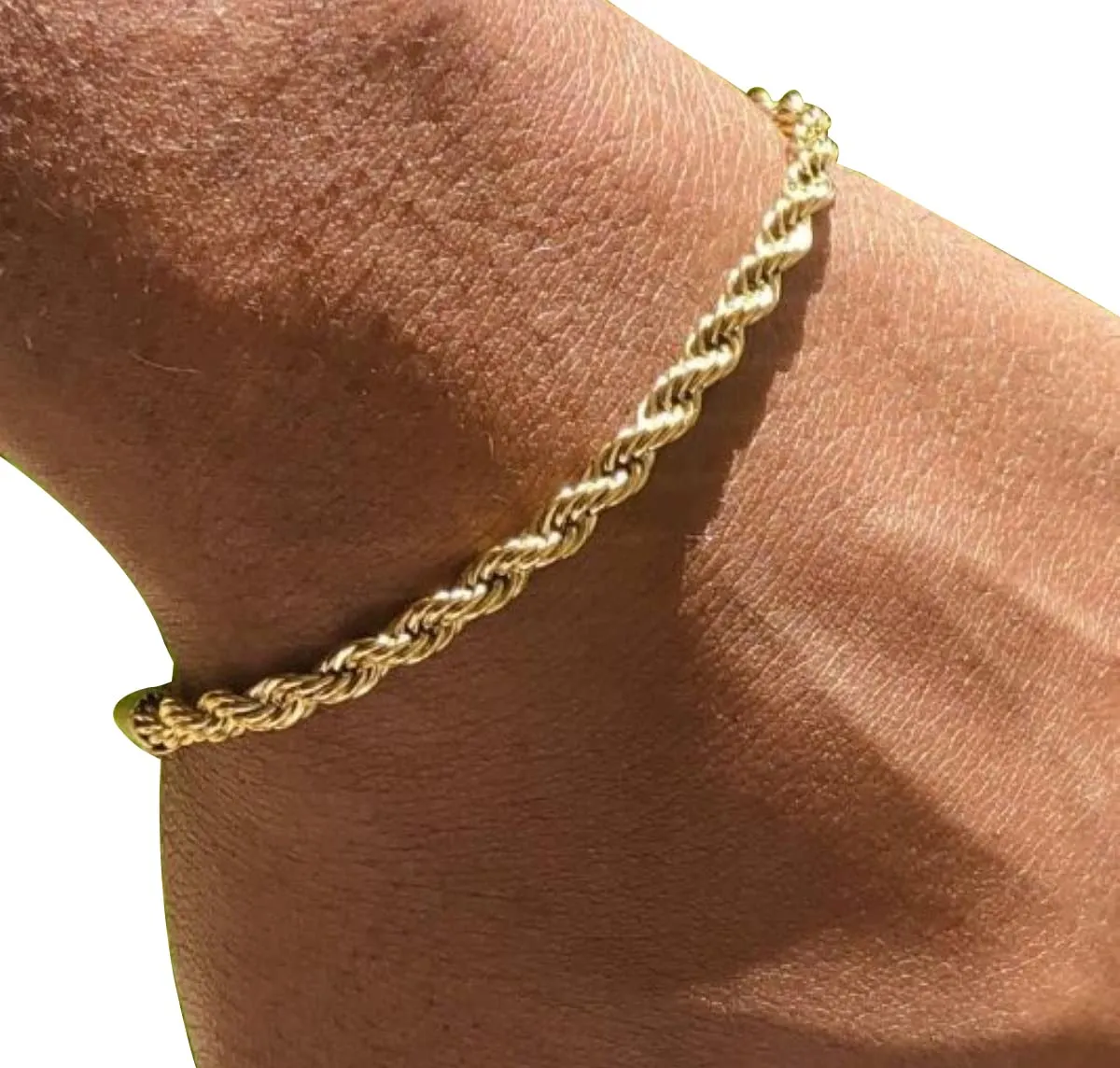 Handmade Gold Plated Cuff Chain Bracelet For Men and Women - Italian Men Gold Filled Rope 4mm Bracelet Life Time Warranty- Jewelry for Him - Christmas Gift