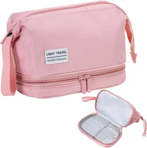 Hanging Travel Toiletry Bag for Women, Makeup Bag, Compact, sturdy, Lightweight, Waterproof, Simple and Practical, Functions As Both Cosmetic Organizer And Toiletry Bag (Woman, Pink)