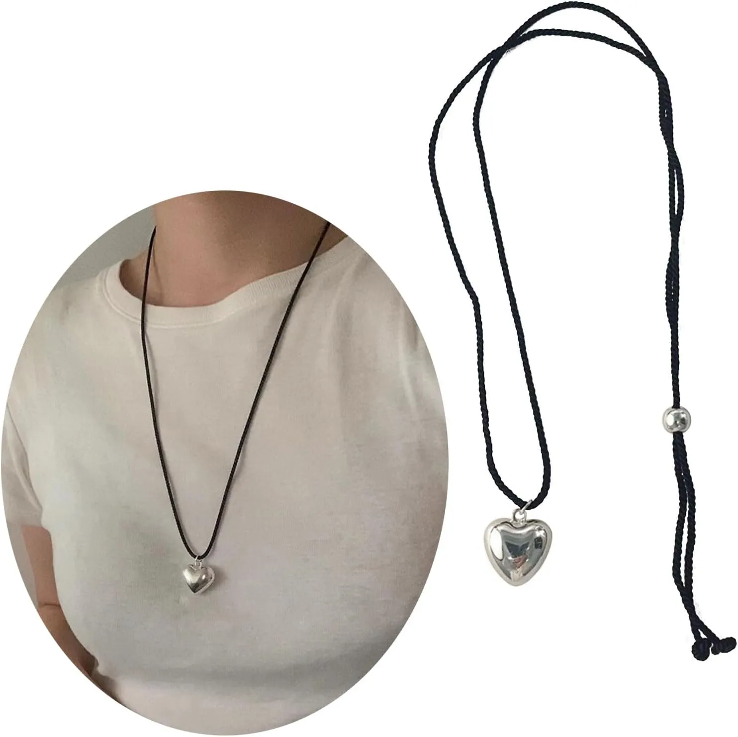 Heart Pendant Necklace Minimalist Heart Charm Choker Chain Jewelry for Women Cotton Rope Clavicle Chain Jewelry