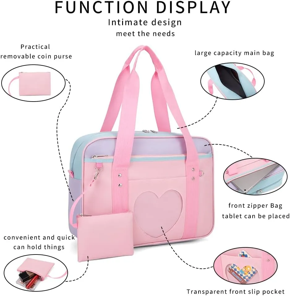Heart Shape Window Japanese Handbag Versatile as a Laptop Bag Shoulder Bag