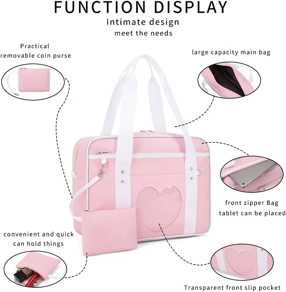 Heart Shape Window Japanese Handbag Versatile as a Laptop Bag Shoulder Bag