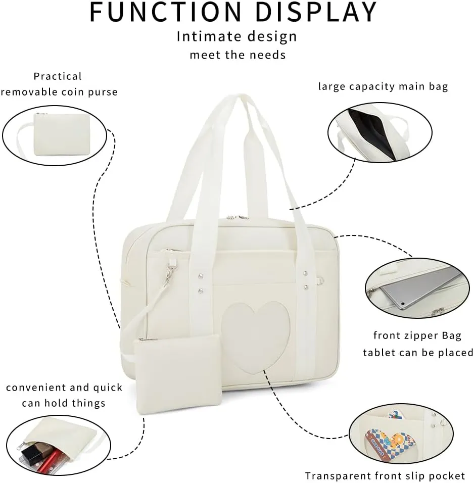 Heart Shape Window Japanese Handbag Versatile as a Laptop Bag Shoulder Bag