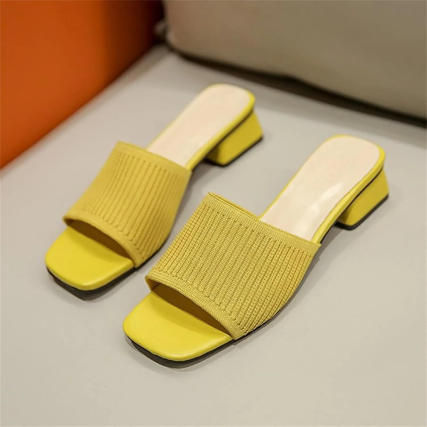 Heeled Sandals for Women Square Open Toe Heeled Mules Dressy Slip On Chunky Block Low Heel Slides Sandals Comfortable Casual Pumps Shoes