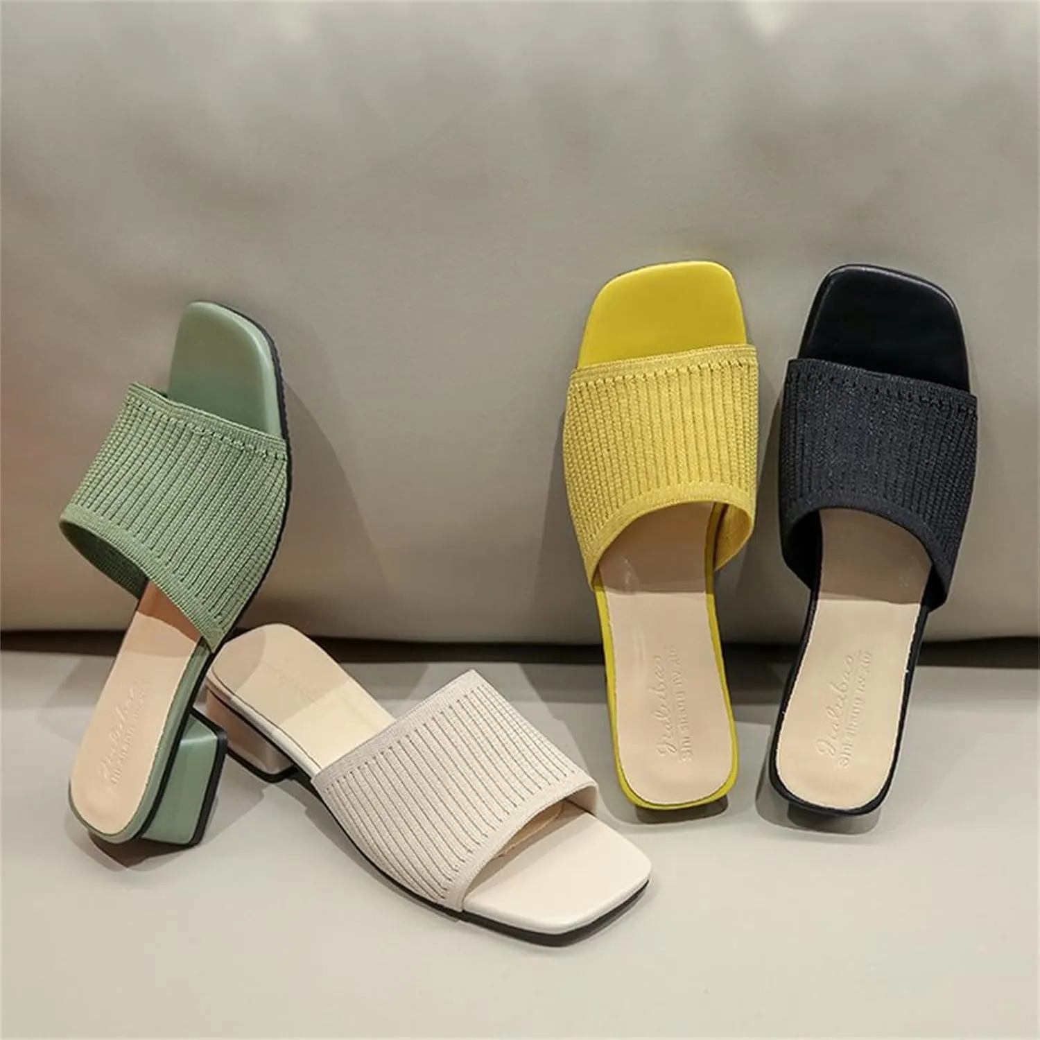 Heeled Sandals for Women Square Open Toe Heeled Mules Dressy Slip On Chunky Block Low Heel Slides Sandals Comfortable Casual Pumps Shoes