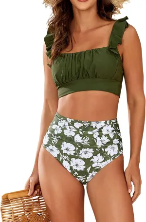 Holiday Swimming Hi Waist Bikini Women Beautiful Sleeveless Deep Neck Womans Colorblock Sheath Lightweight