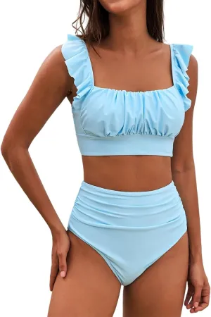 Holiday Swimming Hi Waist Bikini Women Beautiful Sleeveless Deep Neck Womans Colorblock Sheath Lightweight