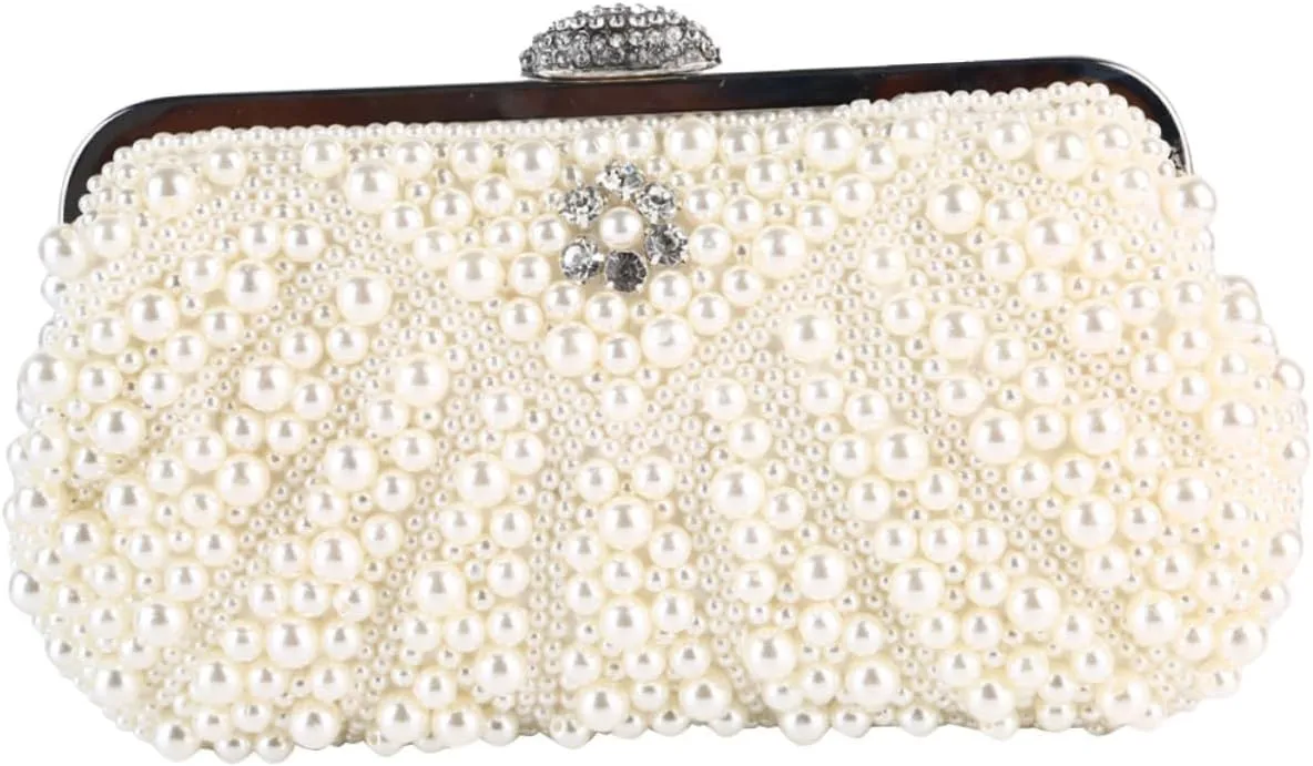 Homoyoyo Beaded Evening Bag Clutch Purse Imitation Pearl Decor Stylish for Women for Parties Weddings