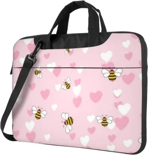Honey Bee Pink Hearts Practical 13-15.6 Inch Laptop Bag For Man And Women, Computer Messenger Bag, Trendy Shoulder Strap Design