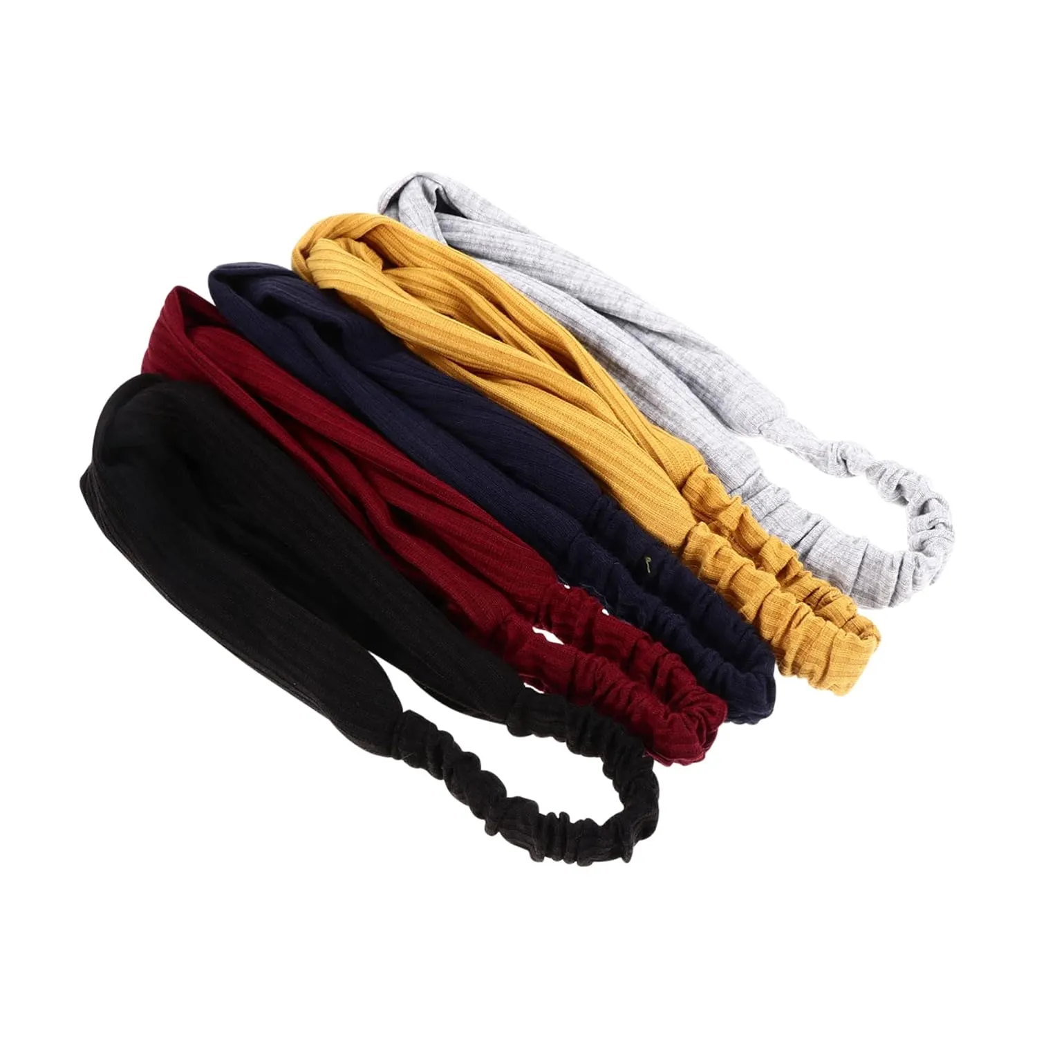 Housoutil 5 Pcs Stretchy Headbands Solid Cross Pattern Knotted Design Elastic Hair Wrap Non-slip for Hair Styling Workout