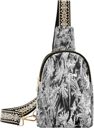 Ice Snowflakes Texture Fanny Pack Crossbody PC Leather Small Sling Bag for Women Winter Fashion Waist Packs Chest Bag for Travel Sports Running Hiking