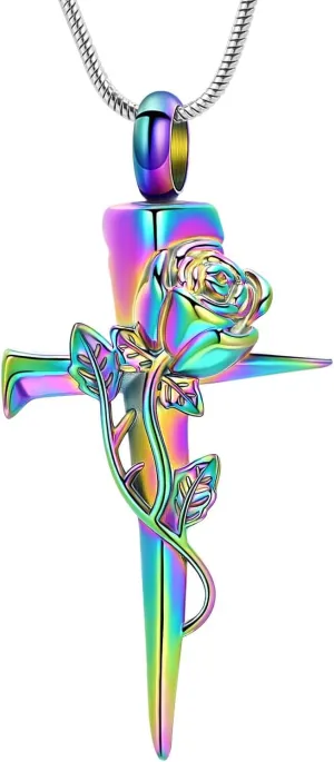 Imrsanl Cremation Jewelry for Ashes Nail Cross Urn Necklace Pendant Keepsake Religious Cross Memorial Ash Jewelry