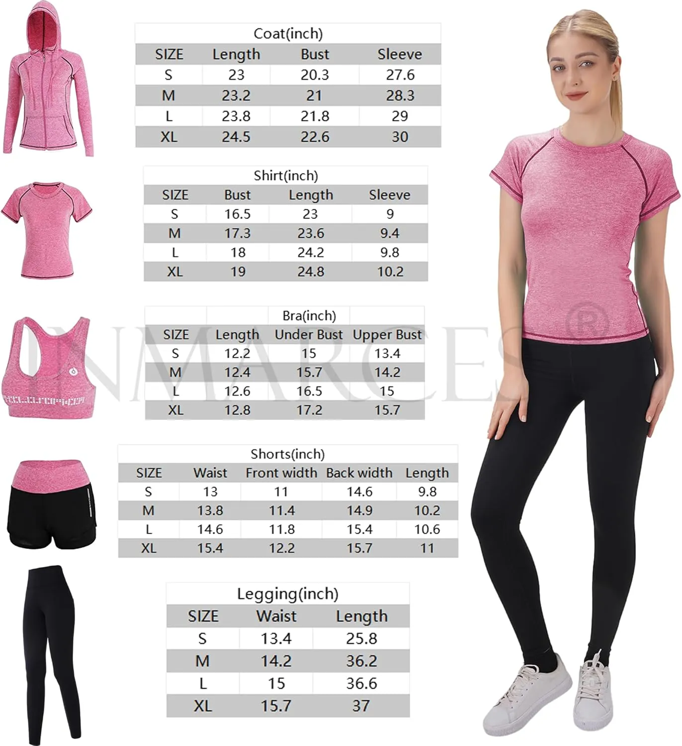 Inmarces Workout Sets for Women 5 PCS Yoga Outfits Activewear Tracksuit Sets