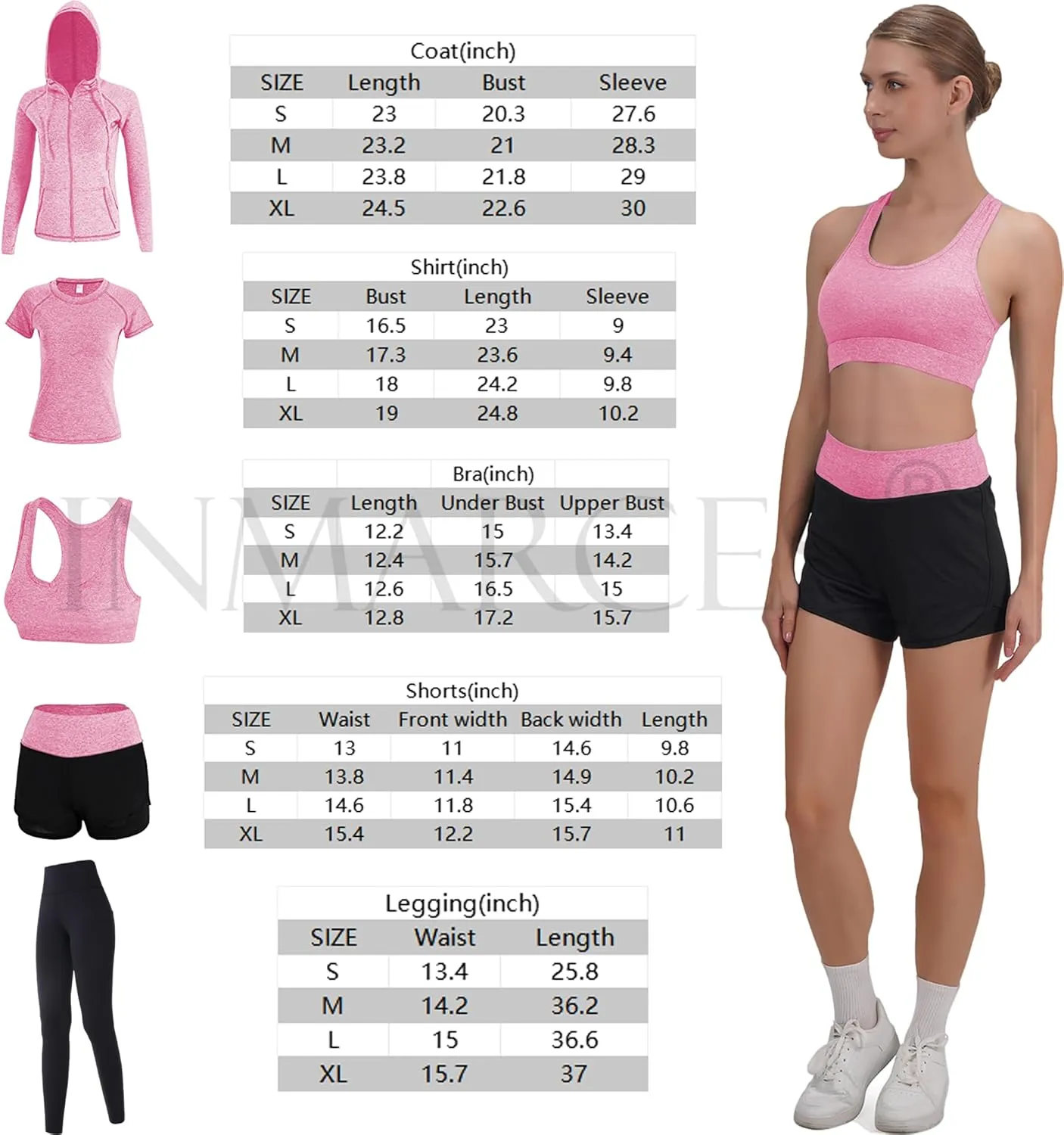 Inmarces Workout Sets for Women 5 PCS Yoga Outfits Activewear Tracksuit Sets