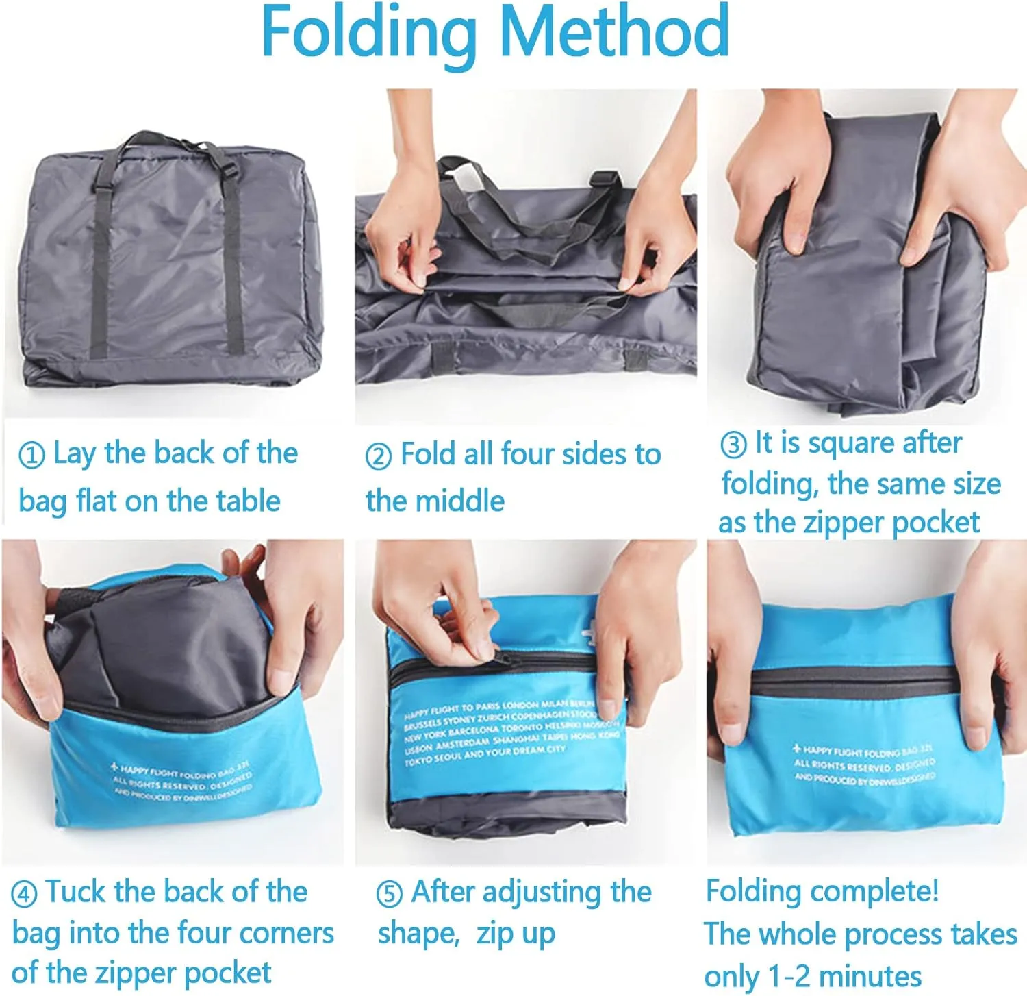 INVODA Travel Bag 24 PCS Foldable Duffle for Women and Men Lightweight Luggage Bag Personal Item Bag for Airlines Weekender Overnight Tote Carry on (24PCS)