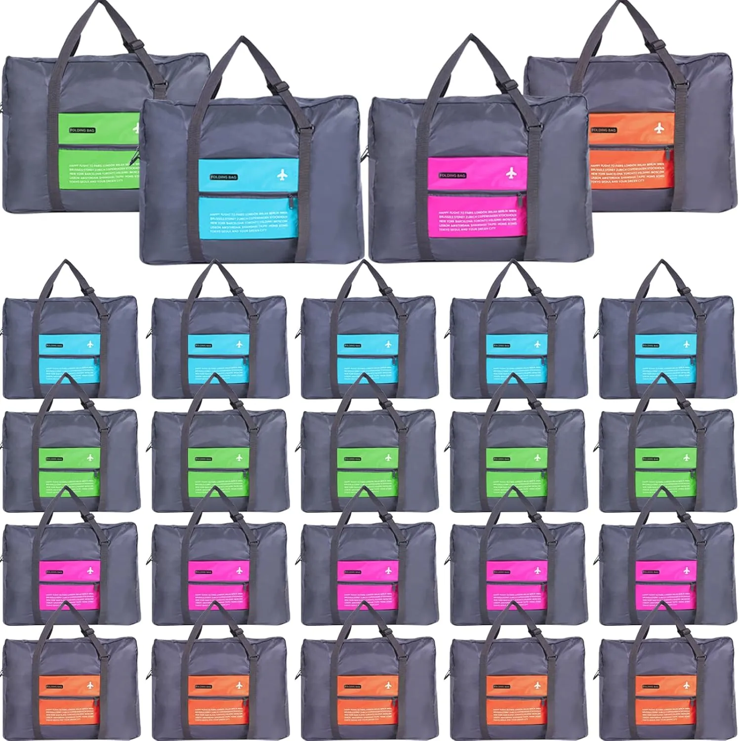 INVODA Travel Bag 24 PCS Foldable Duffle for Women and Men Lightweight Luggage Bag Personal Item Bag for Airlines Weekender Overnight Tote Carry on (24PCS)
