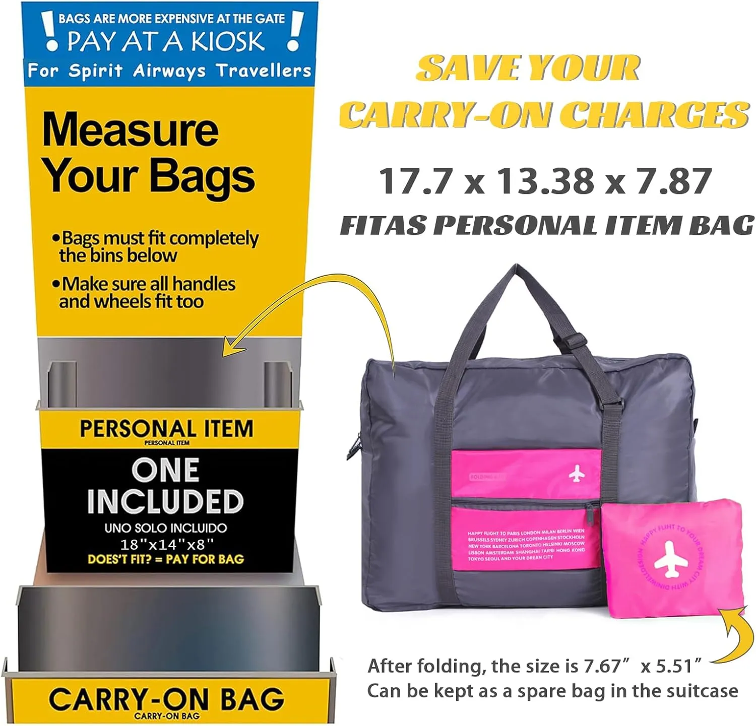 INVODA Travel Bag 24 PCS Foldable Duffle for Women and Men Lightweight Luggage Bag Personal Item Bag for Airlines Weekender Overnight Tote Carry on (24PCS)