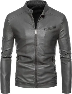 Jackets for Men Autumn Loose Solid Color Zip PU Leather Jacket Short Lapel Motorcycle Leather Jacket Coat Mens Gift