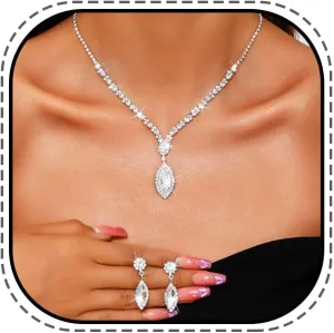 JAKAWIN Rhinestone Bride Wedding Jewelry Set Silver Crystal Necklace Earring Set Sparkle Bridal Jewelry for Women