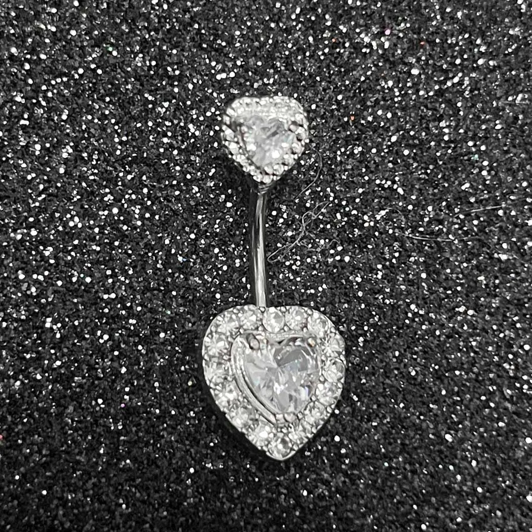 Janylin Women Silver Belly Button Ring Jewelry Heart Rhinestone Body Piercing Sparkly Belly Piercings Body Jewelry