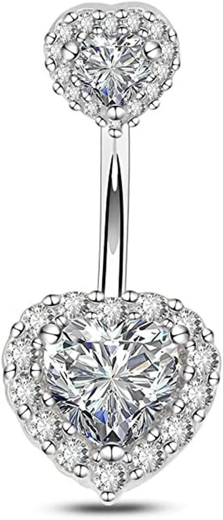 Janylin Women Silver Belly Button Ring Jewelry Heart Rhinestone Body Piercing Sparkly Belly Piercings Body Jewelry