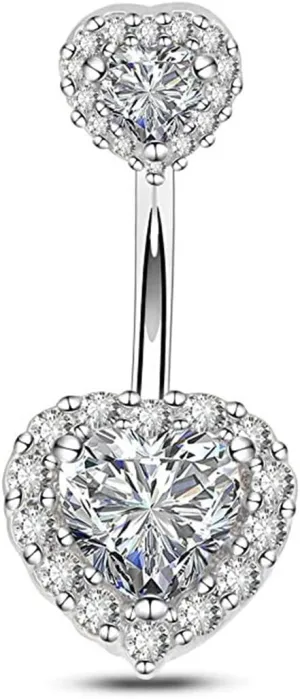 Janylin Women Silver Belly Button Ring Jewelry Heart Rhinestone Body Piercing Sparkly Belly Piercings Body Jewelry
