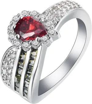 Jewelry Matching Rings, Cute Ring for Women Pear Shape with Red Zirconia Fashion Jewelry for Women