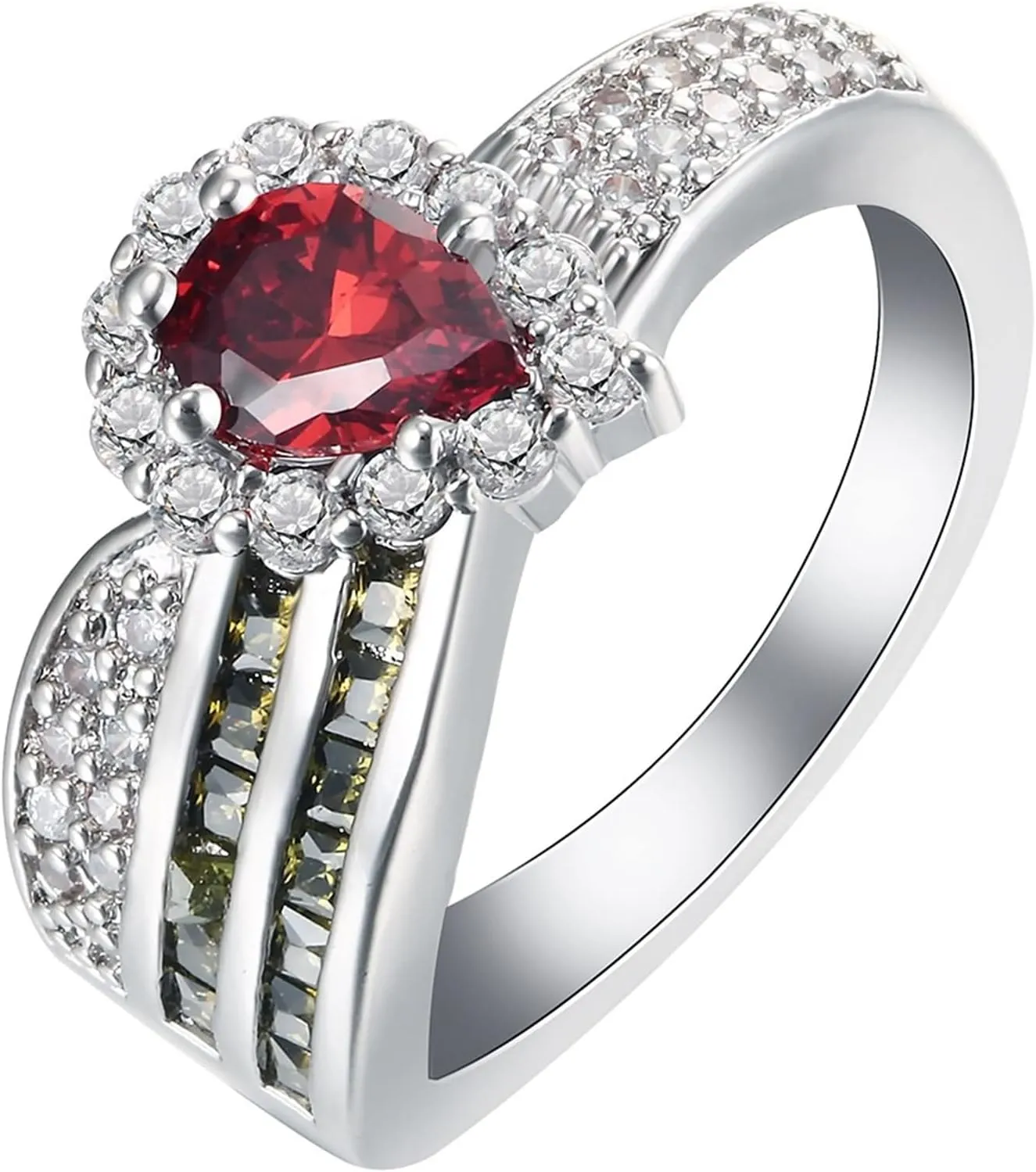 Jewelry Matching Rings, Cute Ring for Women Pear Shape with Red Zirconia Fashion Jewelry for Women