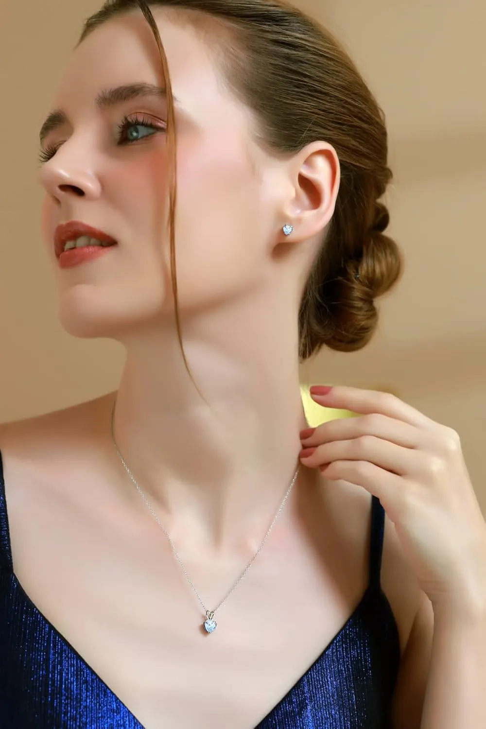 Jewelry Sets for Women, Necklace and Earring Sets for Women, Birthstone Jewelry, Genuine or Synthetic Gemstone, Heart Solitaire, Pendant Necklace, Stud Earrings, Silver Jewelry or Gold Flash