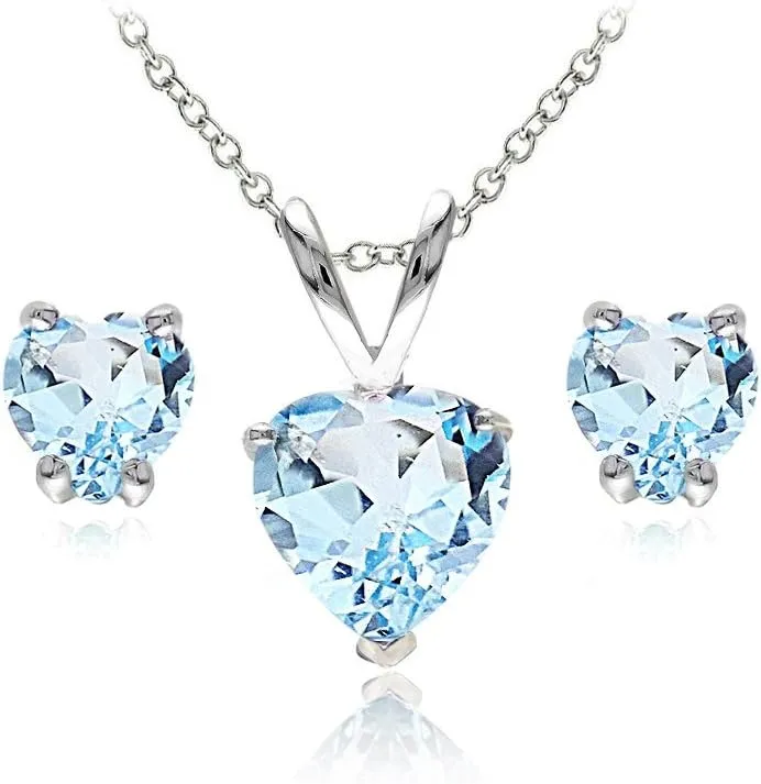 Jewelry Sets for Women, Necklace and Earring Sets for Women, Birthstone Jewelry, Genuine or Synthetic Gemstone, Heart Solitaire, Pendant Necklace, Stud Earrings, Silver Jewelry or Gold Flash