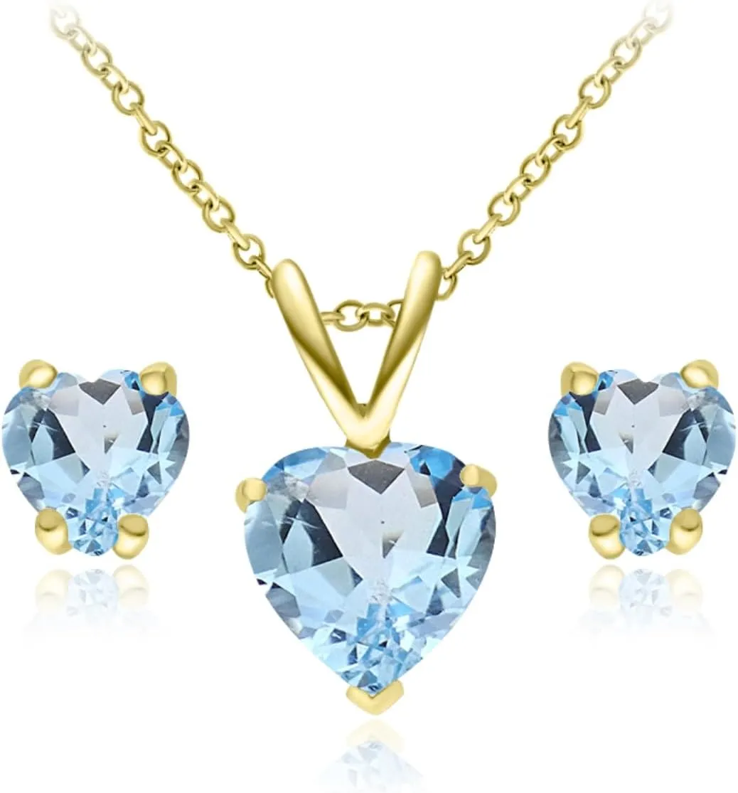 Jewelry Sets for Women, Necklace and Earring Sets for Women, Birthstone Jewelry, Genuine or Synthetic Gemstone, Heart Solitaire, Pendant Necklace, Stud Earrings, Silver Jewelry or Gold Flash