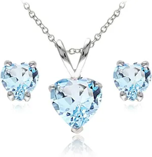 Jewelry Sets for Women, Necklace and Earring Sets for Women, Birthstone Jewelry, Genuine or Synthetic Gemstone, Heart Solitaire, Pendant Necklace, Stud Earrings, Silver Jewelry or Gold Flash