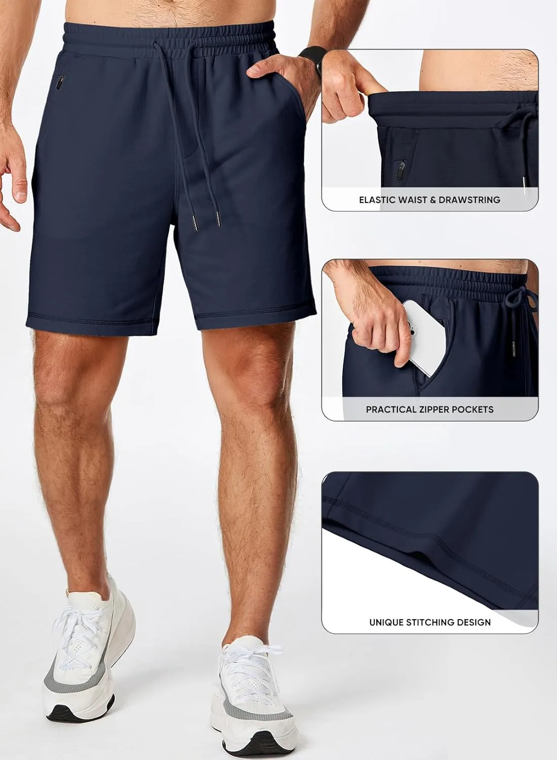 JMIERR Mens Gym Shorts Cotton 7" Running Comfy Workout Shorts Zipper Pocket Sweat Shorts