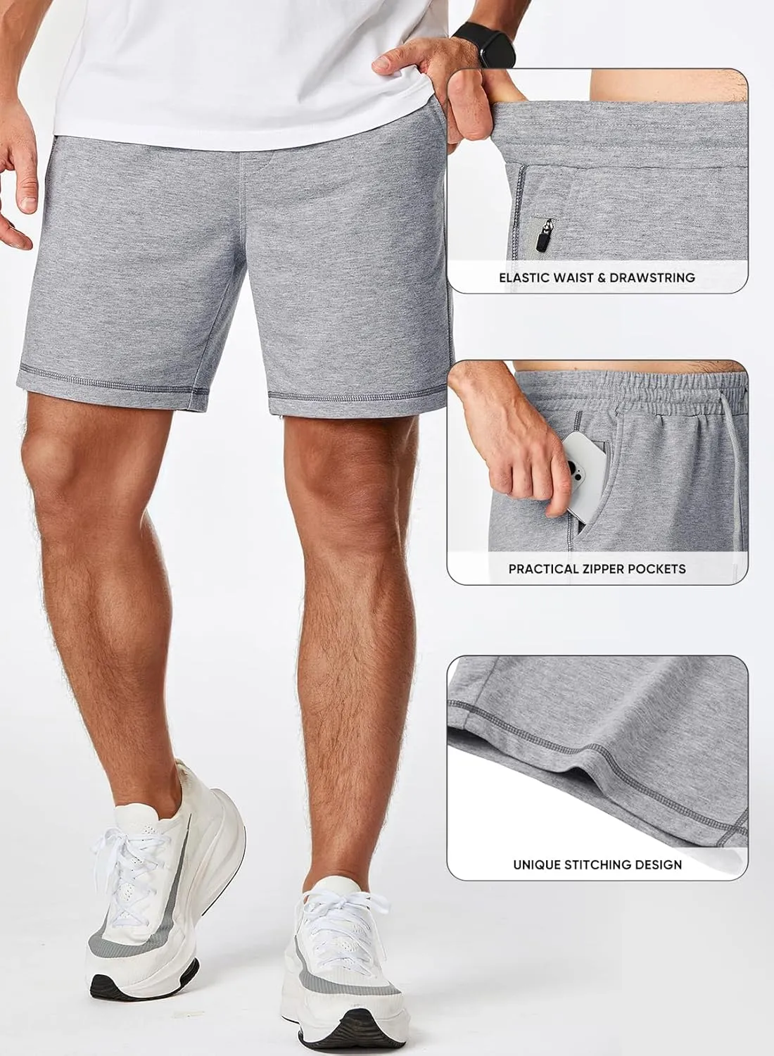 JMIERR Mens Gym Shorts Cotton 7" Running Comfy Workout Shorts Zipper Pocket Sweat Shorts