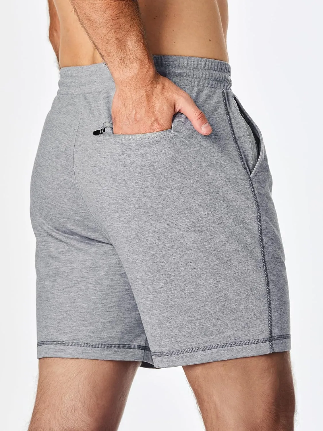 JMIERR Mens Gym Shorts Cotton 7" Running Comfy Workout Shorts Zipper Pocket Sweat Shorts