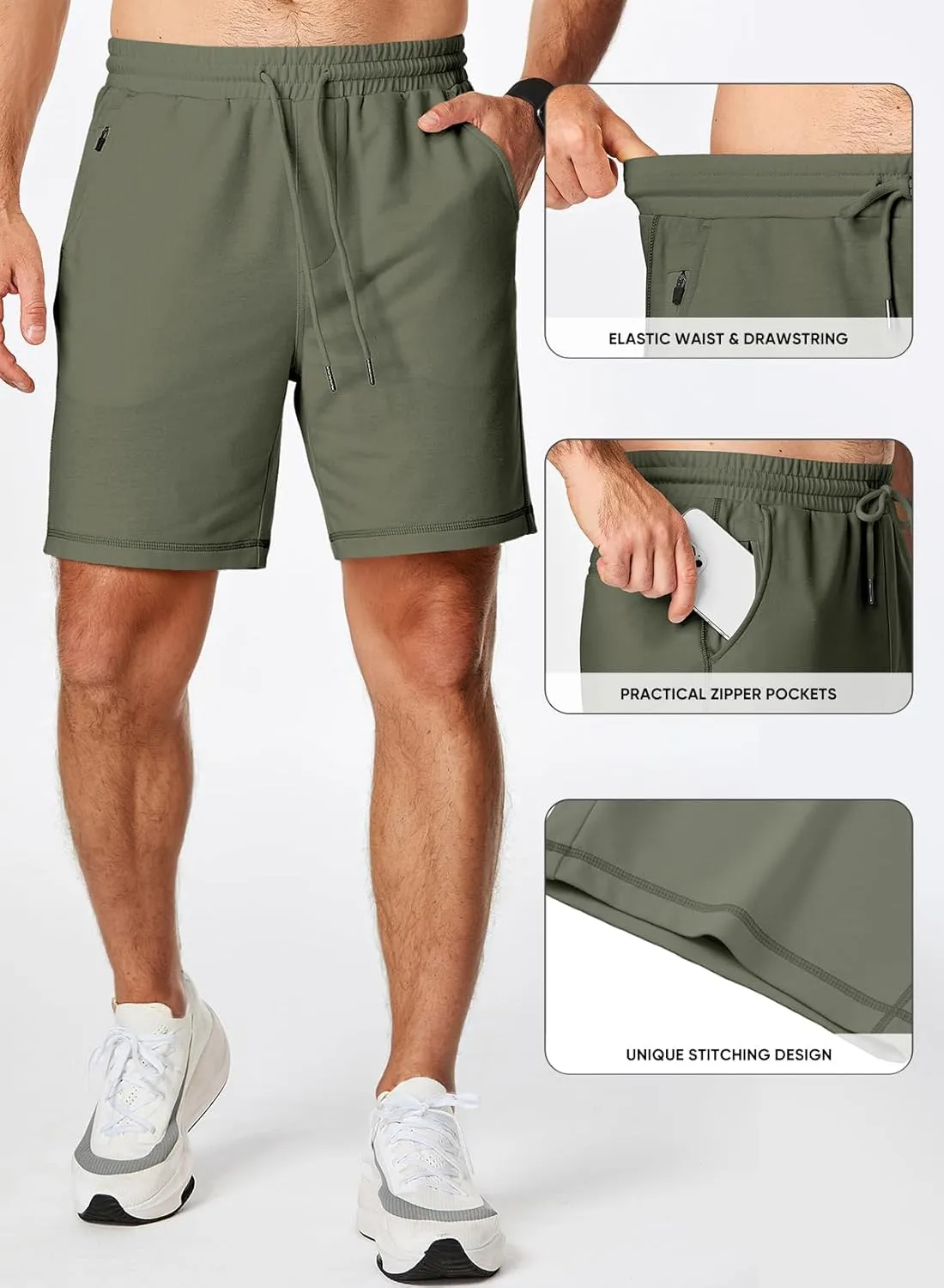 JMIERR Mens Gym Shorts Cotton 7" Running Comfy Workout Shorts Zipper Pocket Sweat Shorts