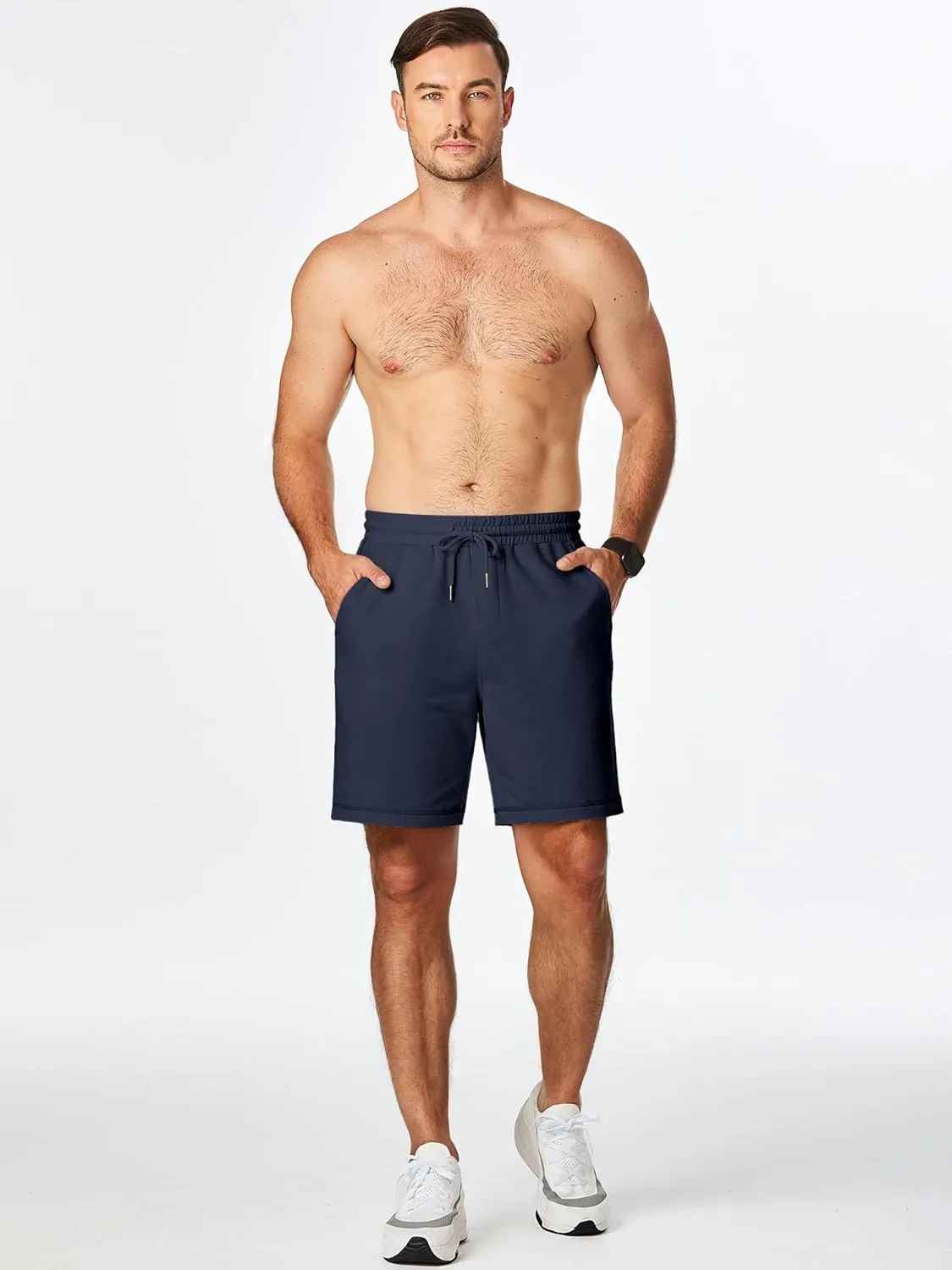 JMIERR Mens Gym Shorts Cotton 7" Running Comfy Workout Shorts Zipper Pocket Sweat Shorts